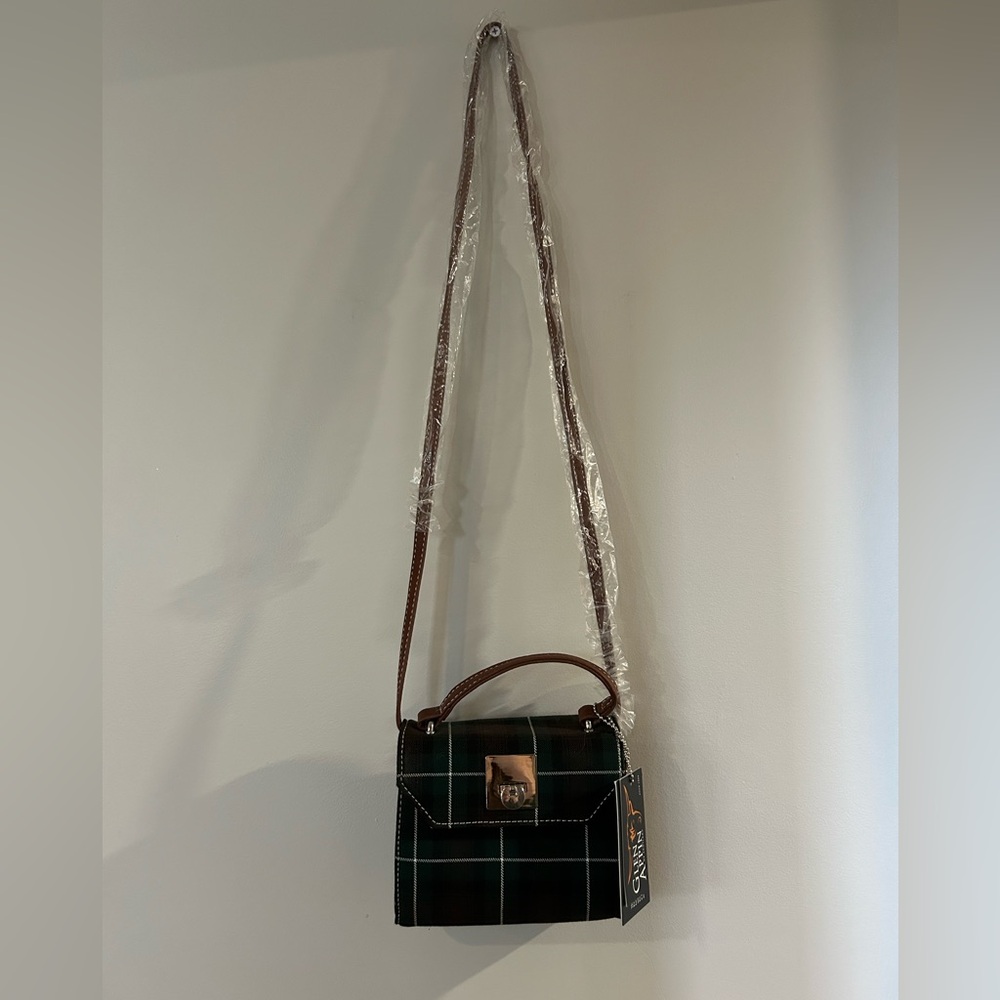 Plaid Crossbody Bag with Brown Strap